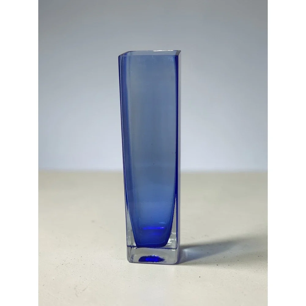 Cobalt Blue Art Glass Bud Vase Square Column Mid Century Modern‎